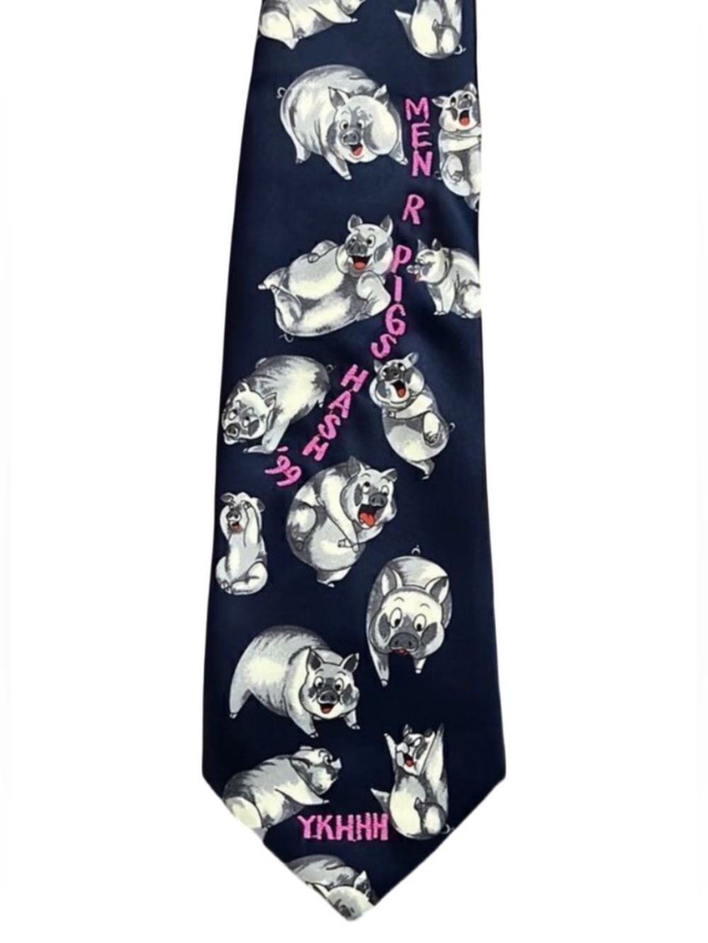Rare Vintage Rene Chagal Men R Pigs Japanese Silk Tie Yokosuka Club Novelty Navy